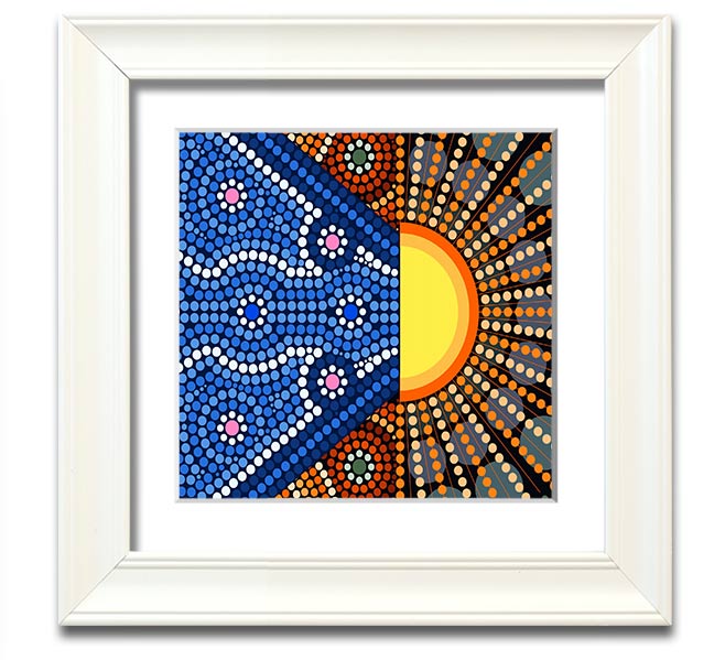 Aboriginal Pattern 9 Square Framed Print showcasing intricate designs in a stylish frame.